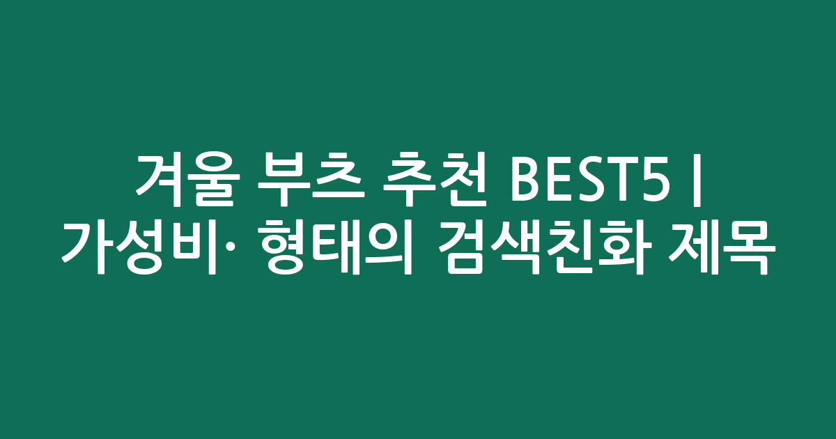 겨울 부츠 추천 BEST5 | 가성비·인기 비교 형태의 검색친화 제목