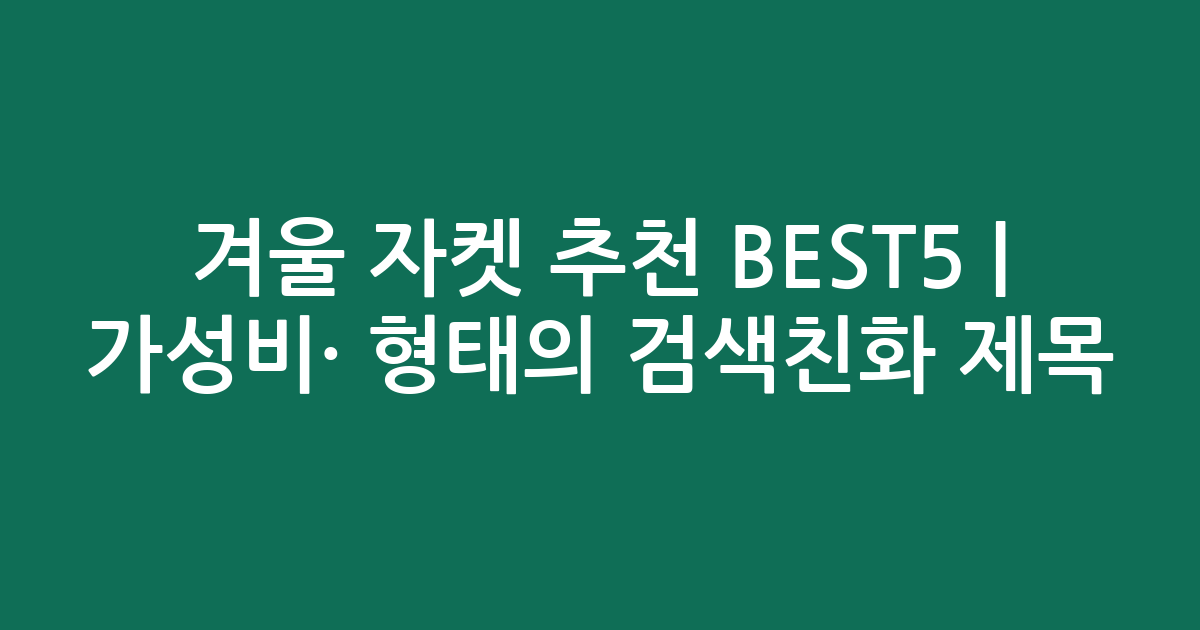 겨울 자켓 추천 BEST5 | 가성비·인기 비교 형태의 검색친화 제목