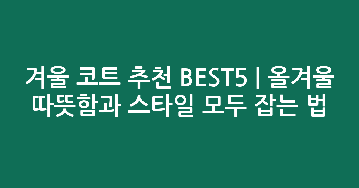 겨울 코트 추천 BEST5 | 올겨울 따뜻함과 스타일 모두 잡는 법!