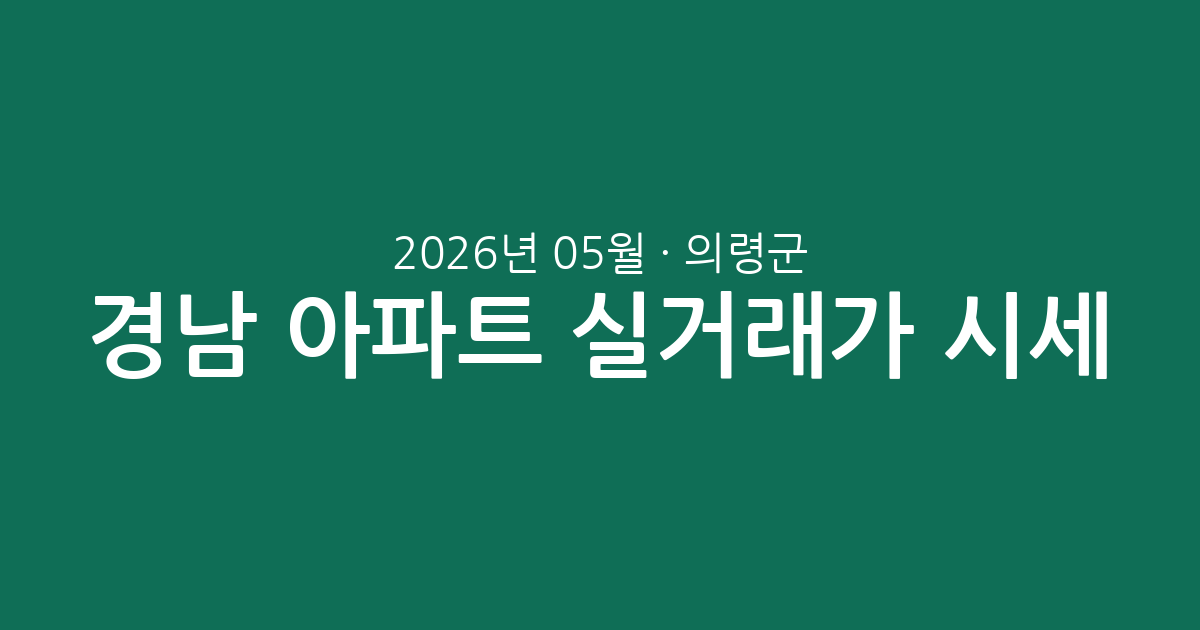 경남 의령군 2026년 05월 아파트 실거래가 시세 총정리: 거래 현황 및 시장 흐름 분석