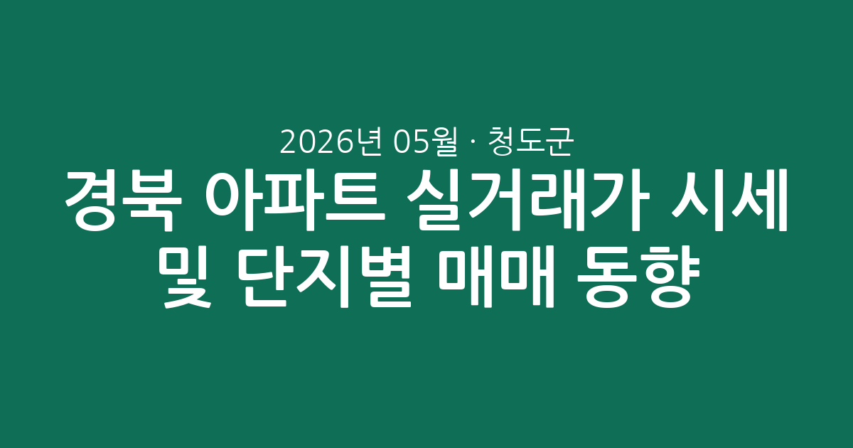 경북 청도군 2026년 05월 아파트 실거래가 시세 및 단지별 매매 동향 총정리