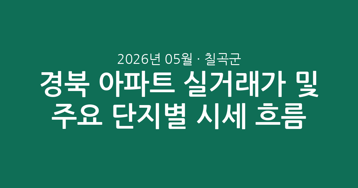 경북 칠곡군 2026년 05월 아파트 실거래가 분석 및 주요 단지별 시세 흐름 총정리