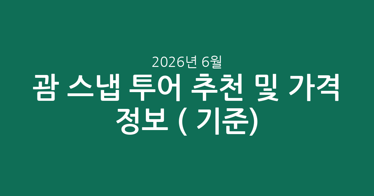 괌 스냅 투어 추천 및 가격 정보 총정리 (2026년 6월 기준)