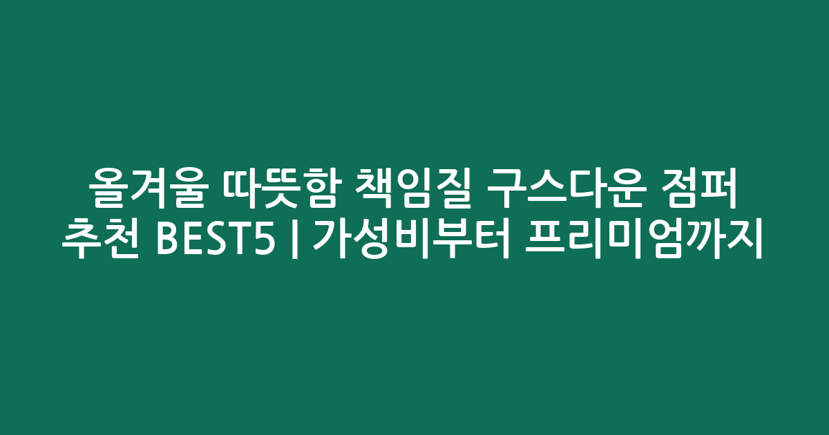 올겨울 따뜻함 책임질 구스다운 점퍼 추천 BEST5 | 가성비부터 프리미엄까지