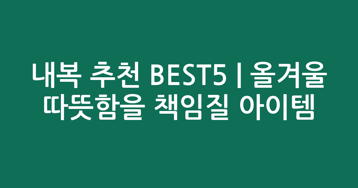 내복 추천 BEST5 | 올겨울 따뜻함을 책임질 인기 아이템 비교