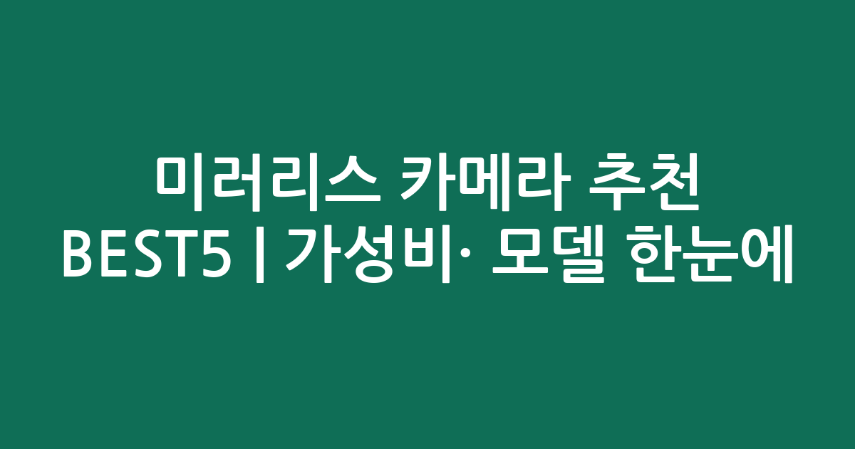미러리스 카메라 추천 BEST5 | 가성비·인기 모델 한눈에 비교