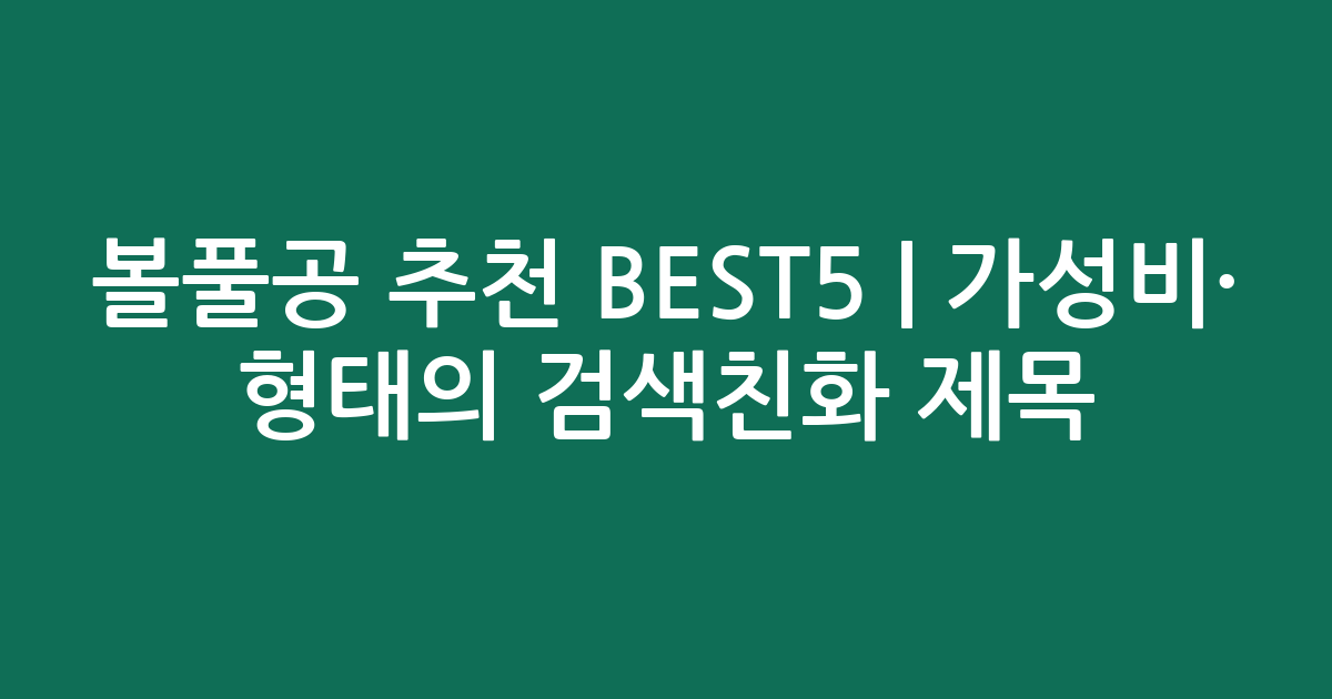 볼풀공 추천 BEST5 | 가성비·인기 비교 형태의 검색친화 제목