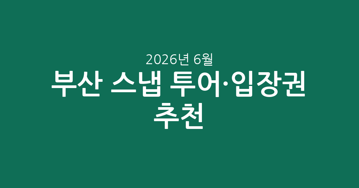 부산 스냅 투어·입장권 추천: 인생샷 남길 특별한 순간, 가격부터 후기까지 총정리 (2026년 6월 5일 기준)