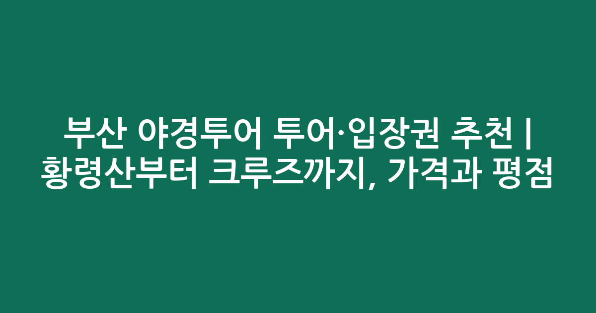 부산 야경투어 투어·입장권 추천 | 황령산부터 크루즈까지, 가격과 평점 비교