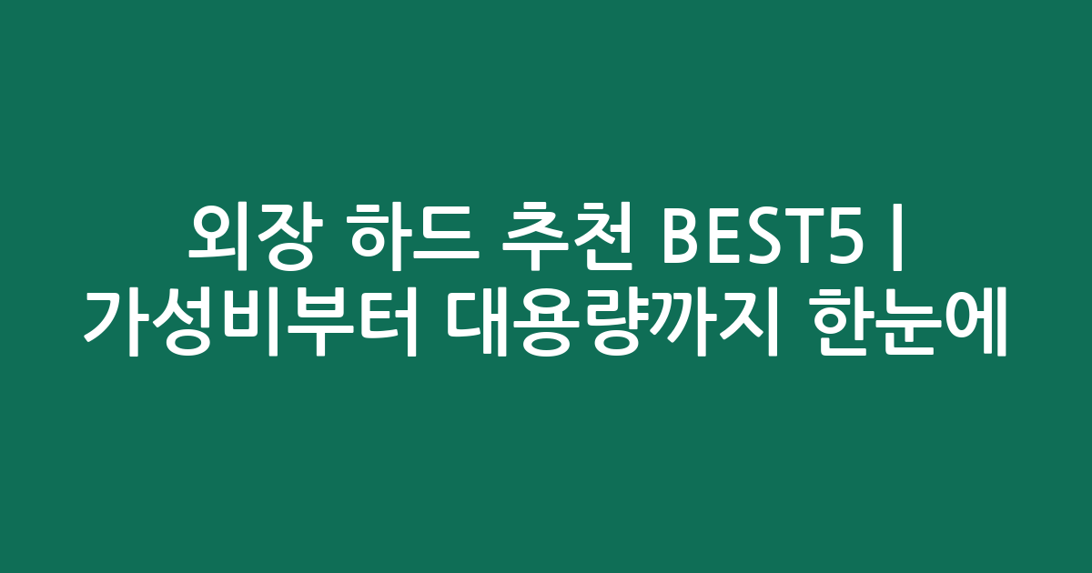 외장 하드 추천 BEST5 | 가성비부터 대용량까지 한눈에 비교
