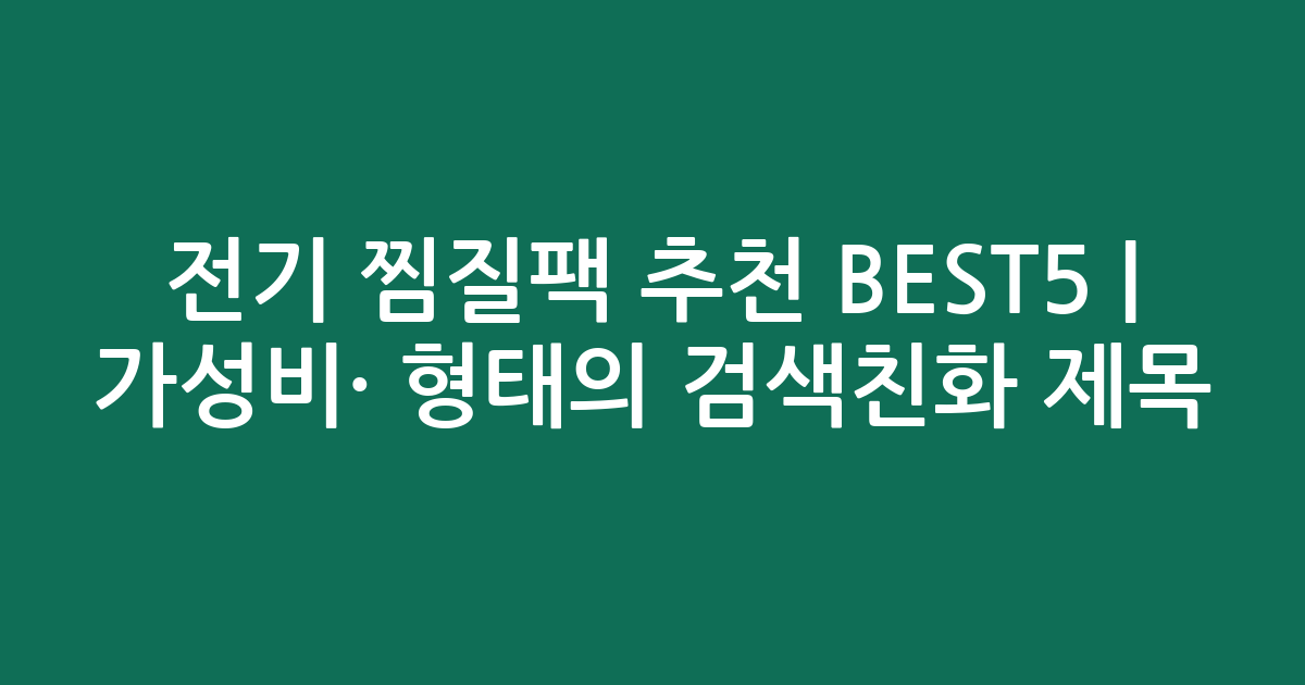전기 찜질팩 추천 BEST5 | 가성비·인기 비교 형태의 검색친화 제목