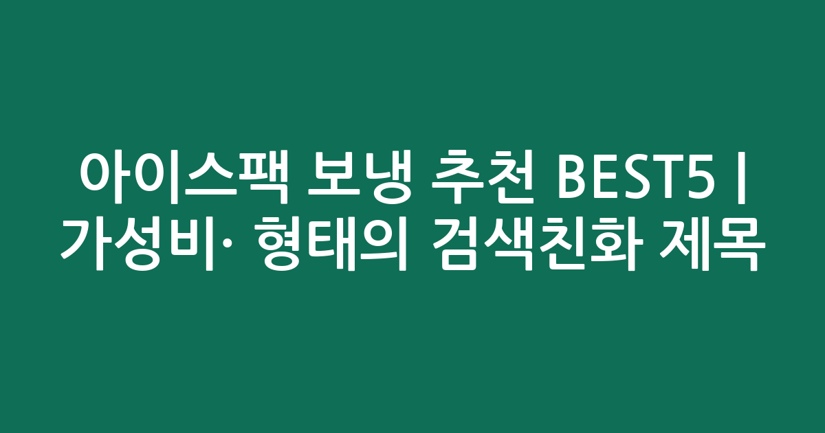 아이스팩 보냉 추천 BEST5 | 가성비·인기 비교 형태의 검색친화 제목
