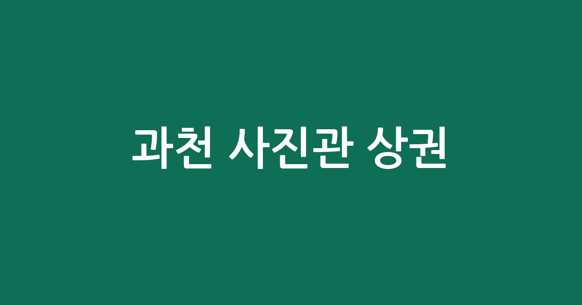 과천 사진관 상권 분석: 갈현동부터 별양동까지 동네별 스튜디오 분포 현황
