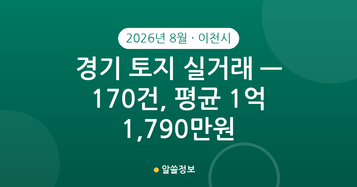 경기 이천시 토지 실거래 2026년 8월 — 170건, 평균 1억 1,790만원