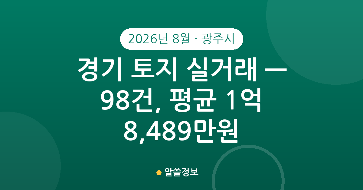 경기 광주시 토지 실거래 2026년 8월 — 98건, 평균 1억 8,489만원