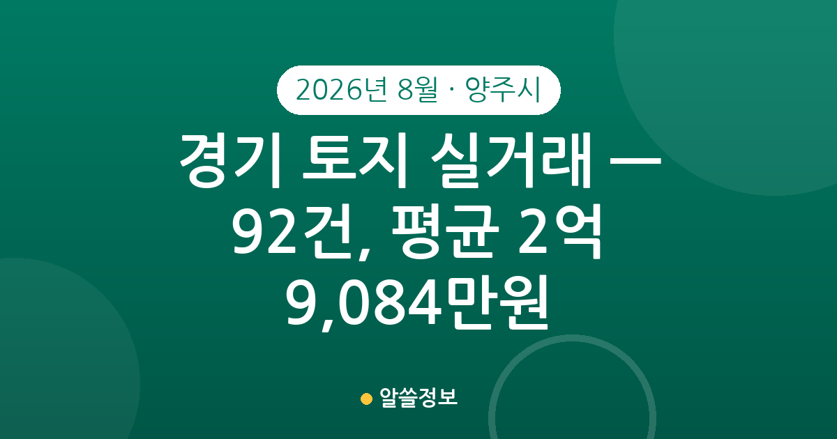 경기 양주시 토지 실거래 2026년 8월 — 92건, 평균 2억 9,084만원