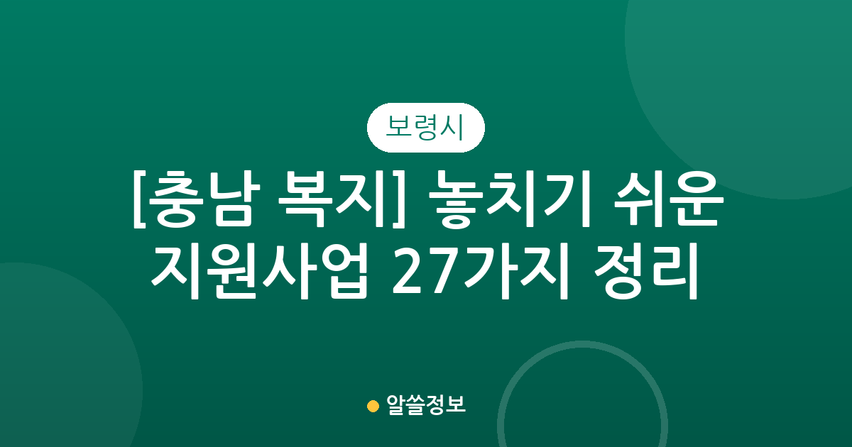 [충남 보령시 복지] 놓치기 쉬운 지원사업 27가지 정리