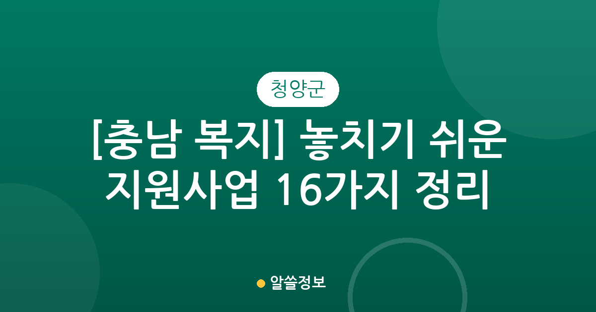 [충남 청양군 복지] 놓치기 쉬운 지원사업 16가지 정리